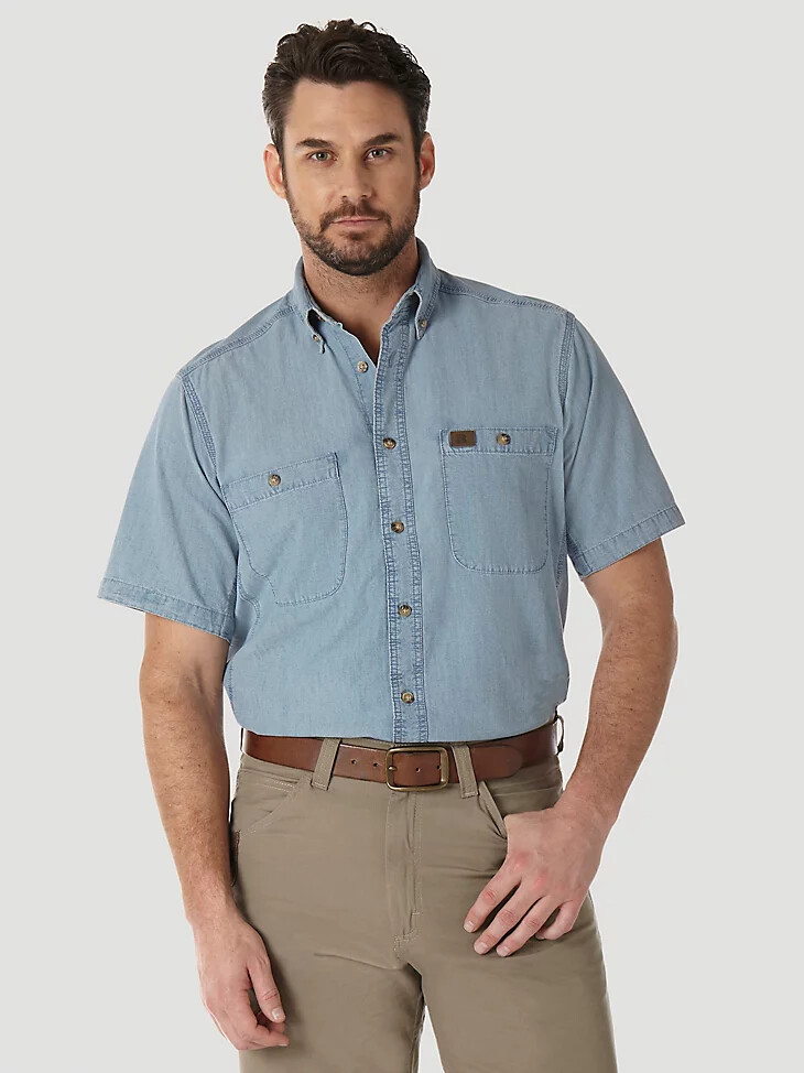 wrangler riggs workwear chambray arbeitshemd hellblau