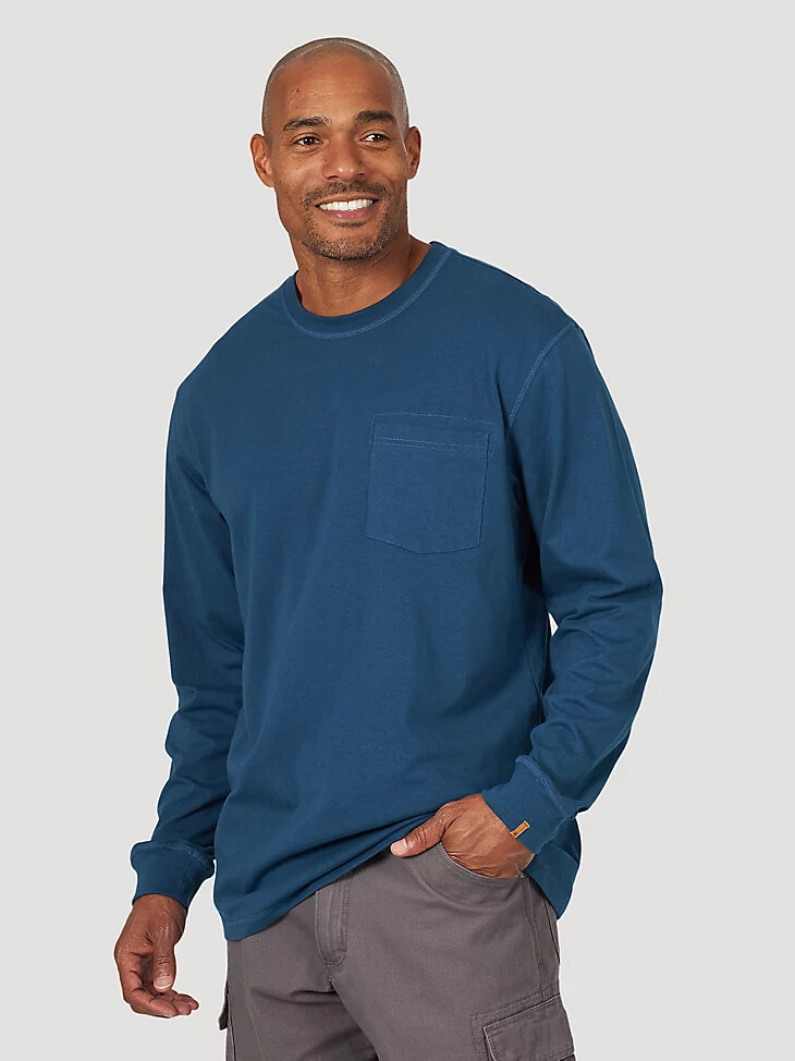 wrangler riggs workwear langarm-performance-t-shirt mit einer tasche oxfordblau