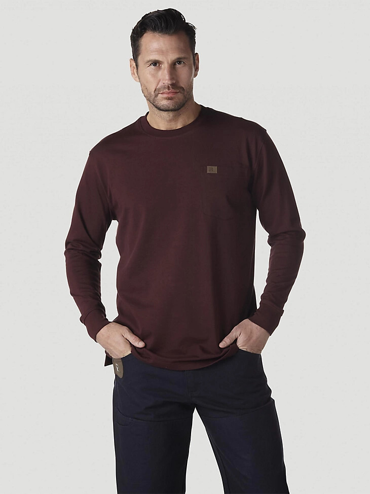wrangler riggs workwear langarm-t-shirt mit tasche bordeauxrot