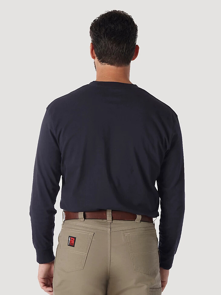 wrangler riggs workwear langarm-henley-shirt einfarbig marineblau