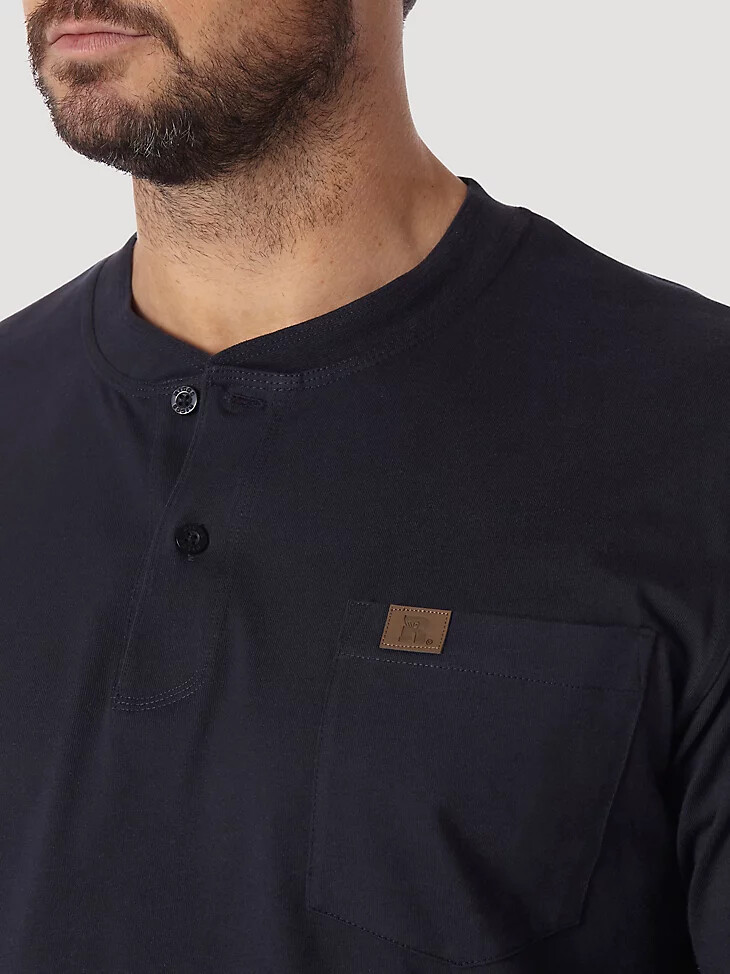 wrangler riggs workwear langarm-henley-shirt einfarbig marineblau