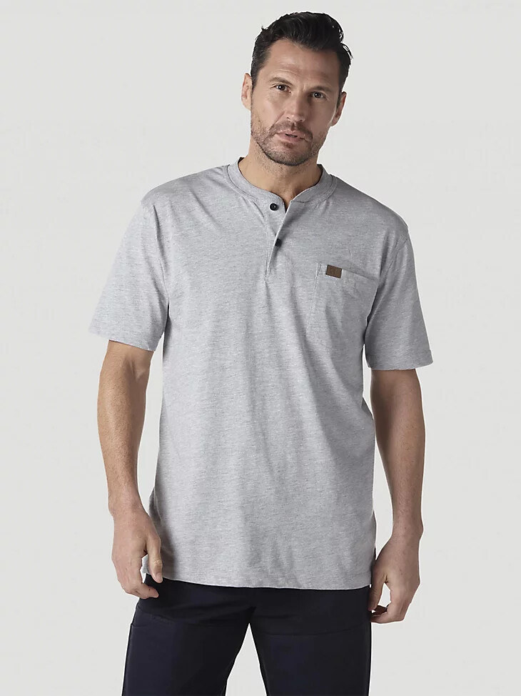 wrangler riggs workwear kurzarm-henley-shirt in aschgrau meliert