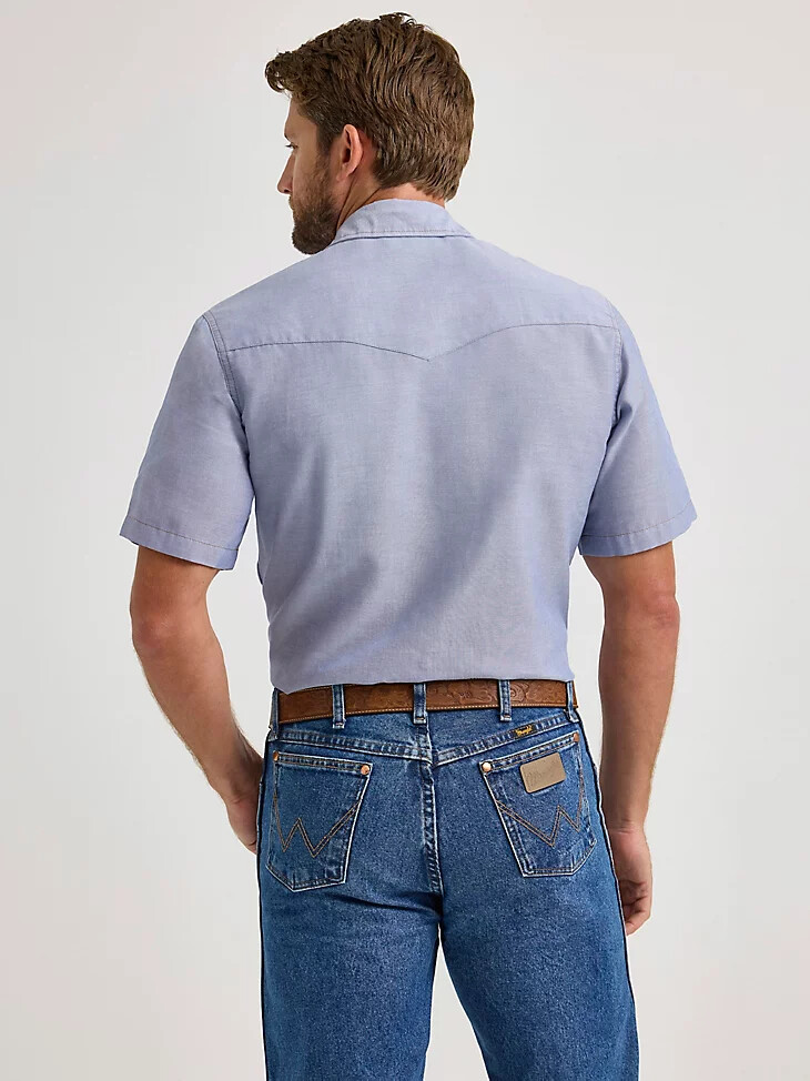 cowboy cut arbeitshemd kurzärmelig western-stil mit druckknöpfen einfarbig chambray