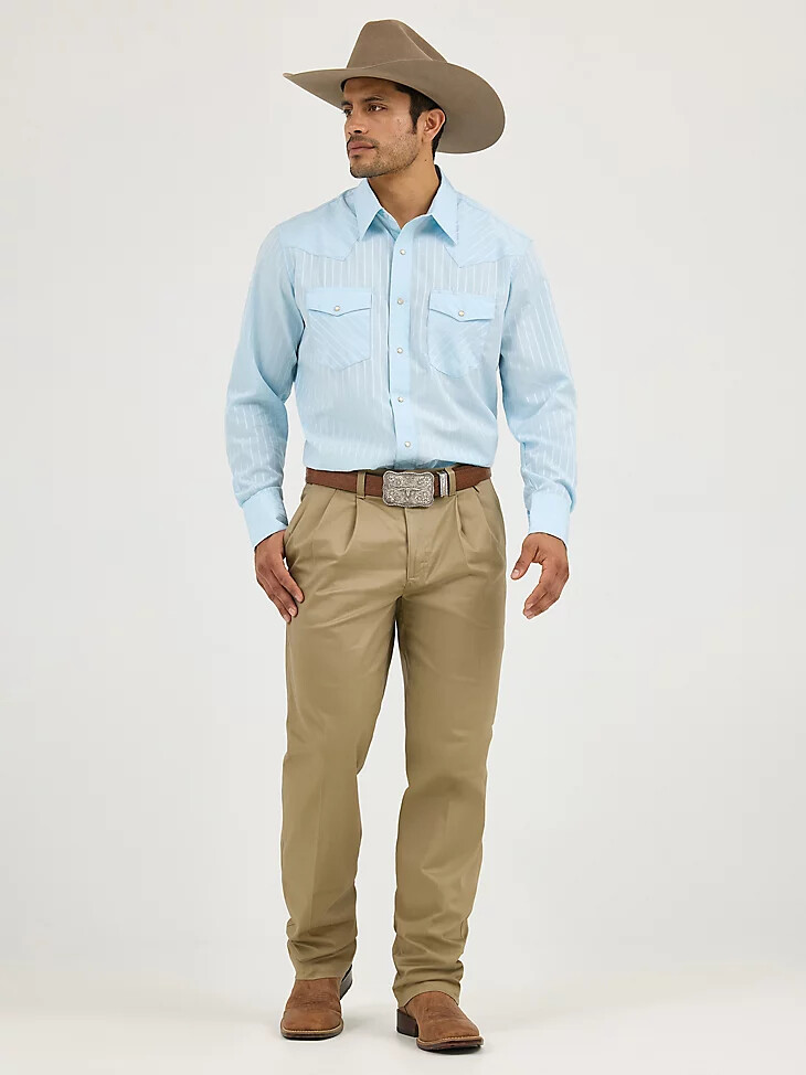 wrangler western langarmhemd mit druckknöpfen und dobby-streifen blau