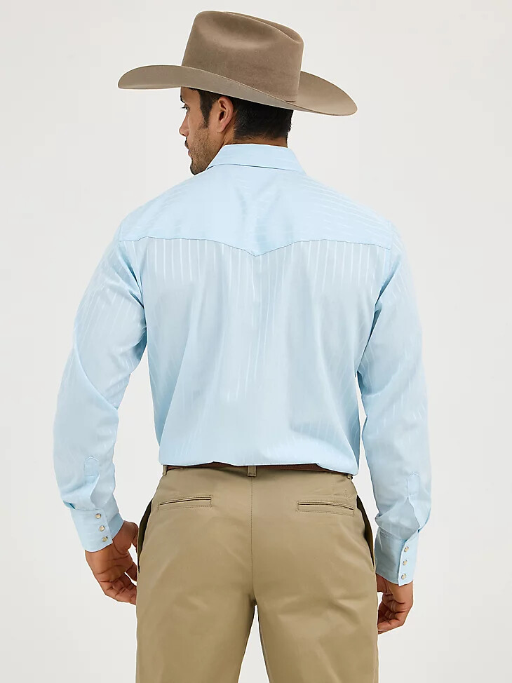 wrangler western langarmhemd mit druckknöpfen und dobby-streifen blau