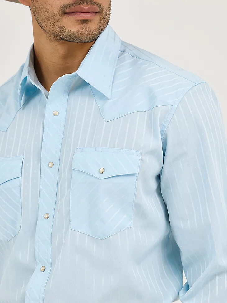 wrangler western langarmhemd mit druckknöpfen und dobby-streifen blau