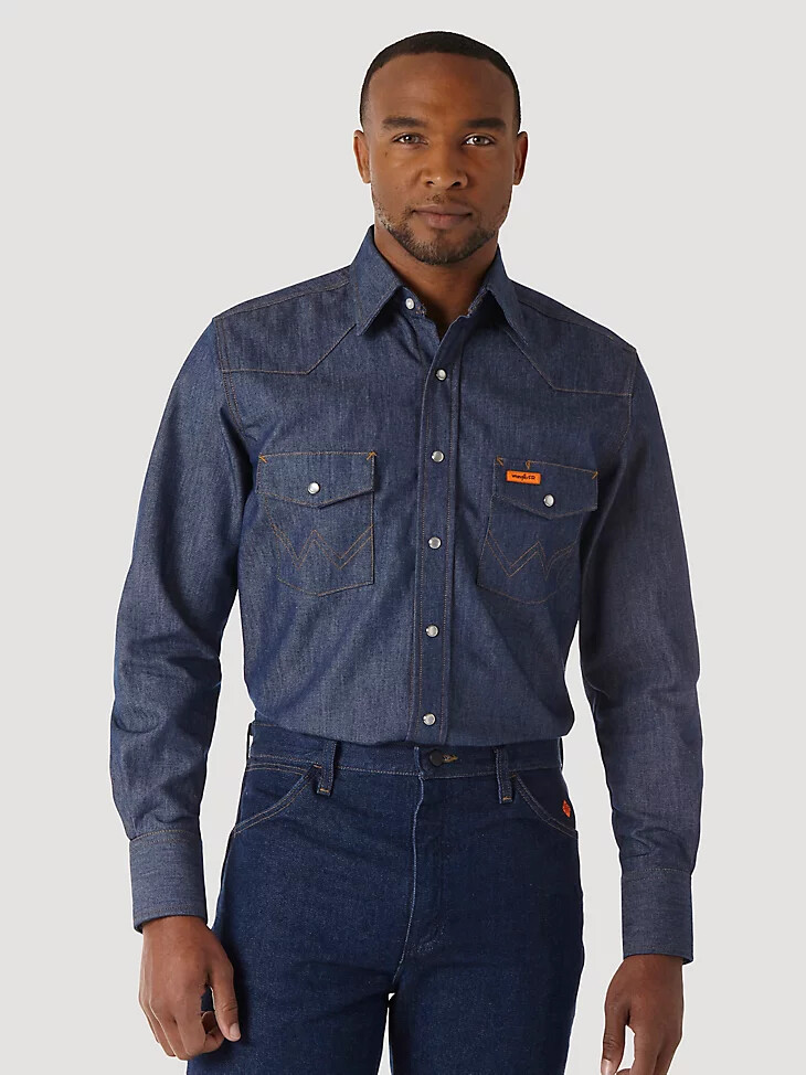 wrangler fr flammenhemmendes langarm-arbeitshemd aus denim