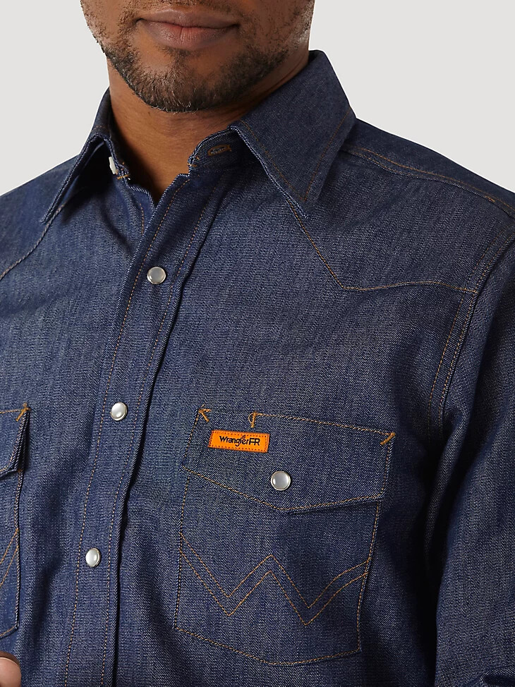 wrangler fr flammenhemmendes langarm-arbeitshemd aus denim