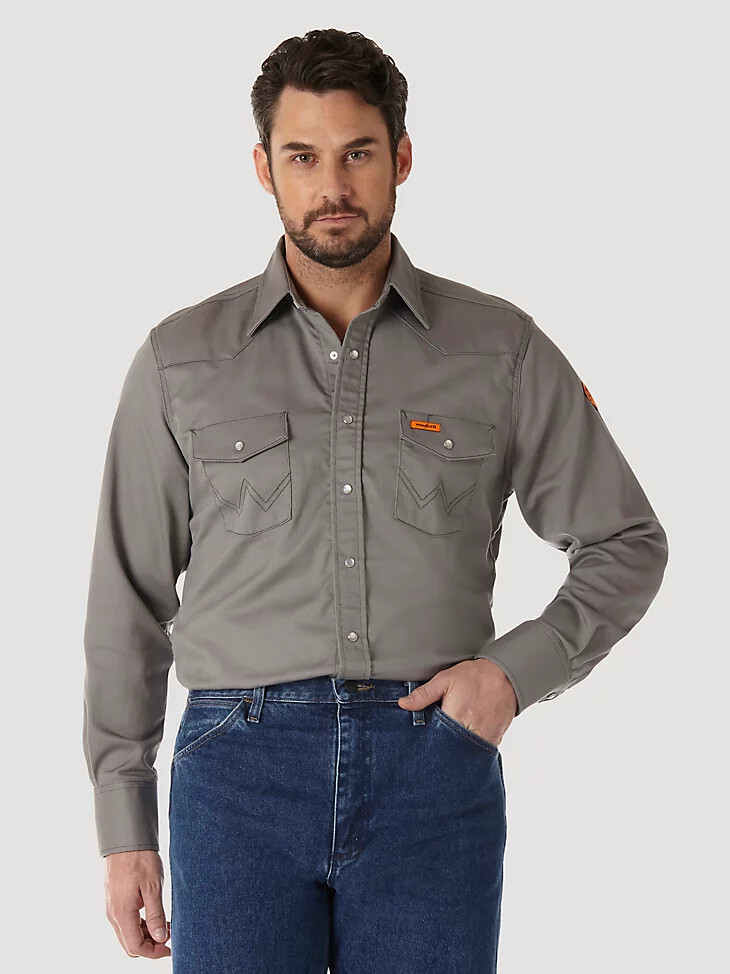 wrangler fr flammhemmendes langarmshirt einfarbig anthrazit