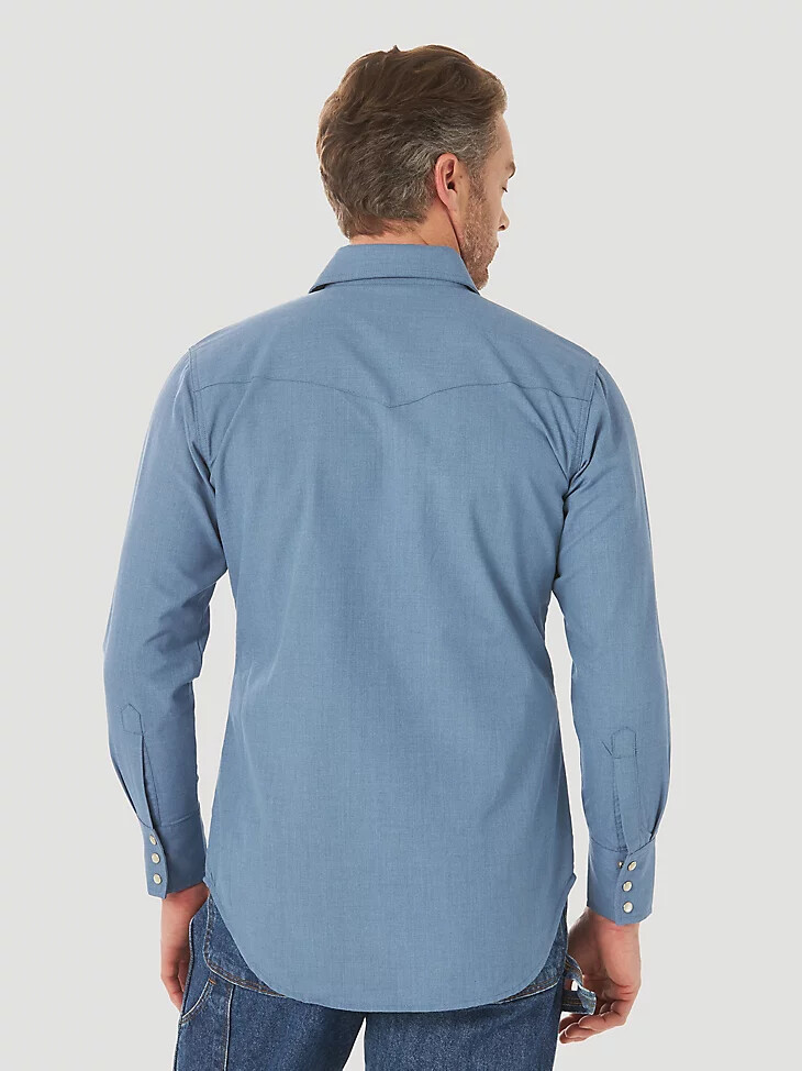 wrangler fr flammhemmendes 20x westernhemd mit druckknöpfen einfarbig blau