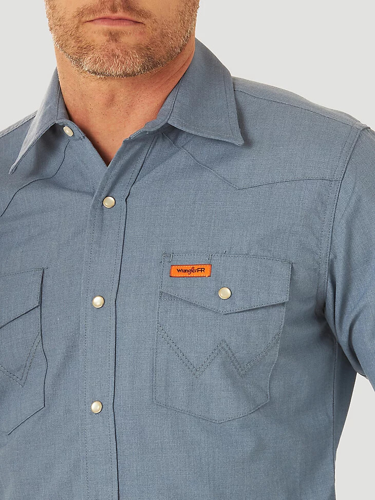 wrangler fr flammhemmendes 20x westernhemd mit druckknöpfen einfarbig blau