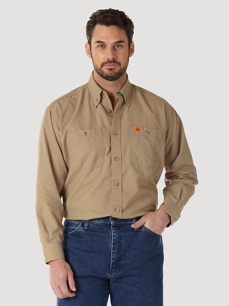 wrangler fr flammhemmendes riggs twill arbeitshemd khaki
