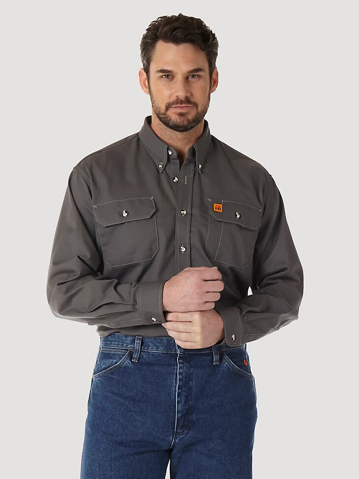 wrangler fr flammenhemmendes riggs arbeitshemd schiefergrau