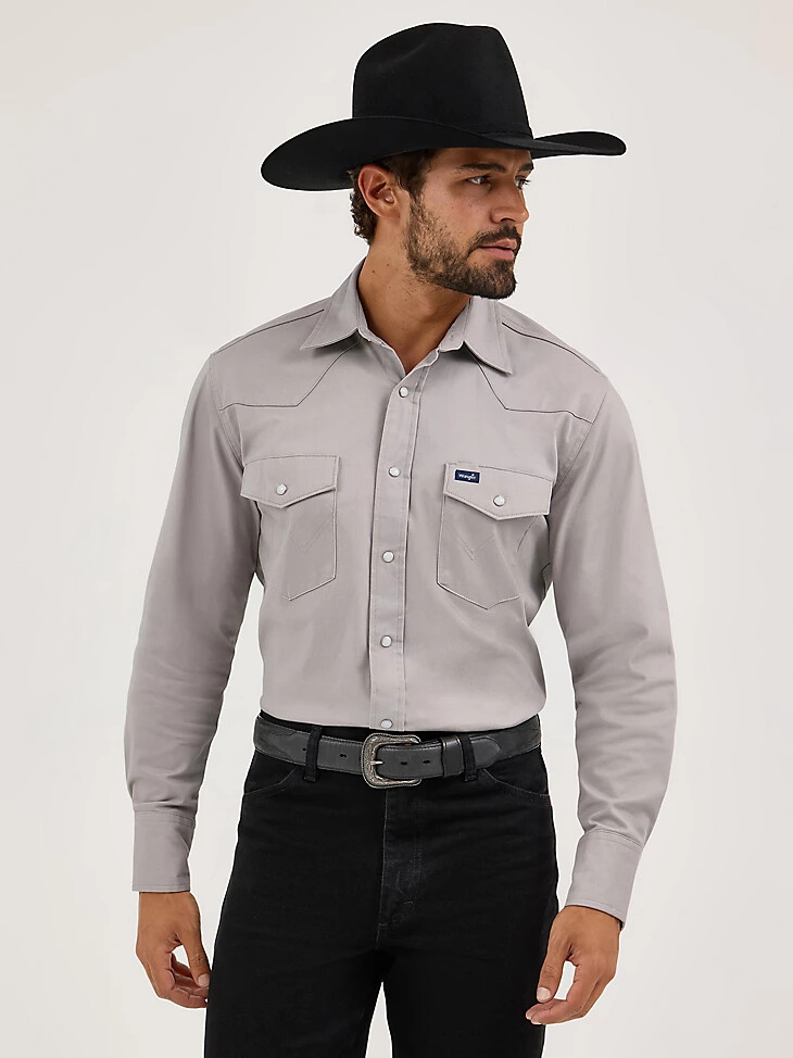 premium performance advanced comfort cowboy cut langarmhemd mit gespreiztem kragen einfarbig zement