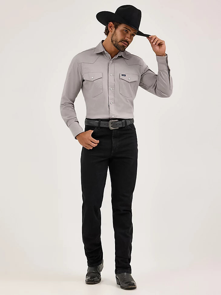 premium performance advanced comfort cowboy cut langarmhemd mit gespreiztem kragen einfarbig zement