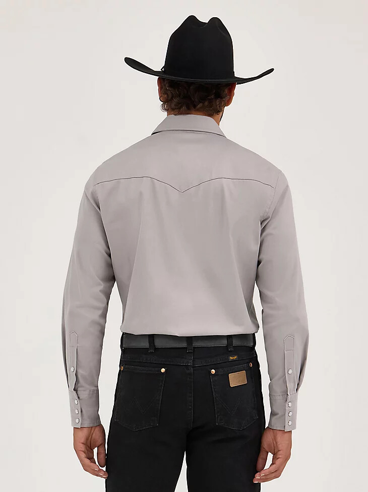 premium performance advanced comfort cowboy cut langarmhemd mit gespreiztem kragen einfarbig zement