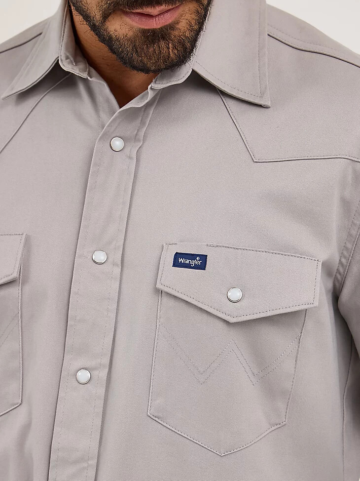 premium performance advanced comfort cowboy cut langarmhemd mit gespreiztem kragen einfarbig zement