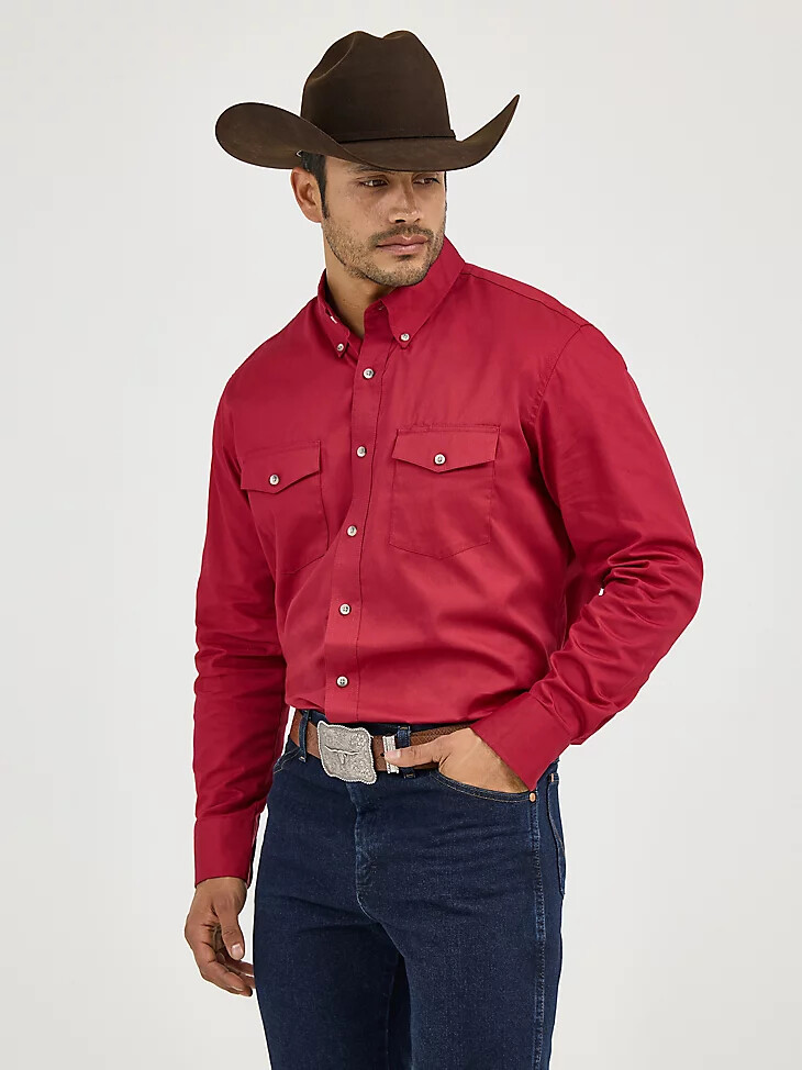 painted desert langarmhemd aus leichtem einfarbigem twill rot