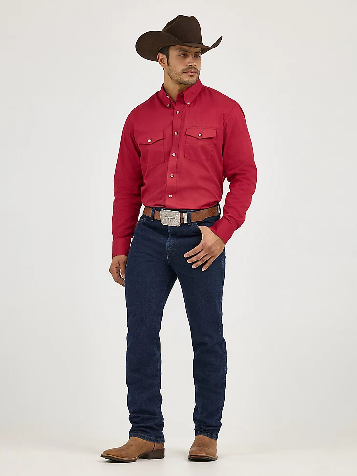 painted desert langarmhemd aus leichtem einfarbigem twill rot