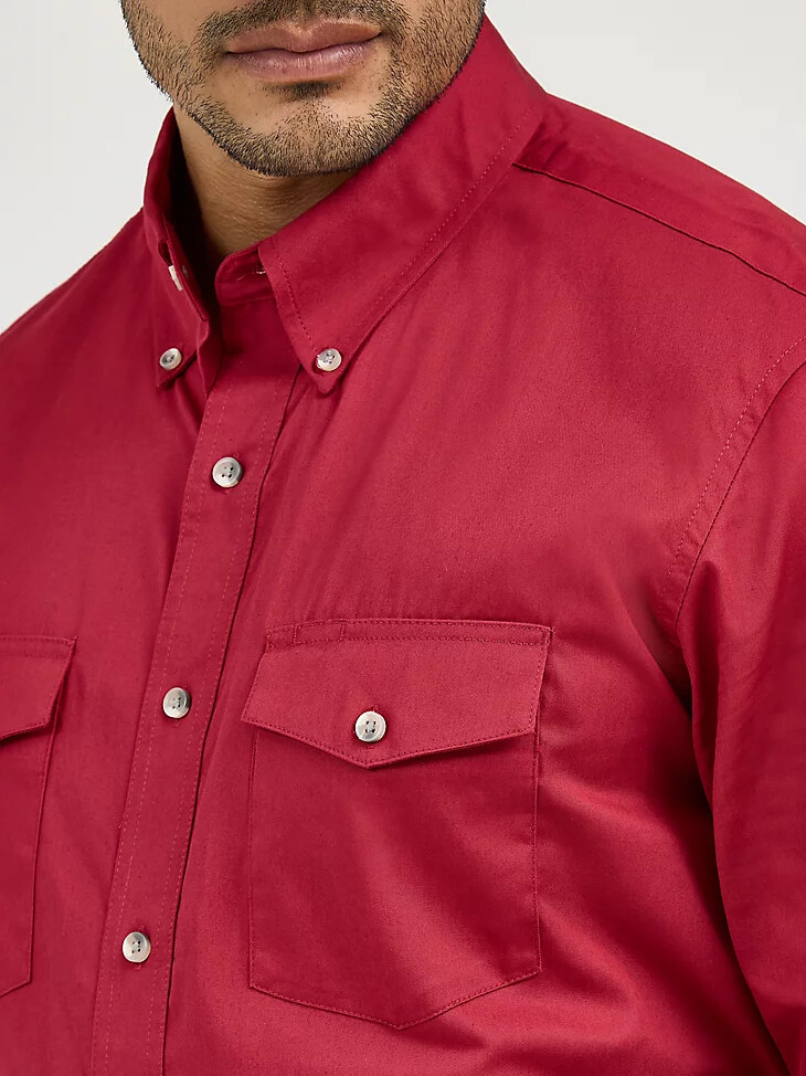 painted desert langarmhemd aus leichtem einfarbigem twill rot