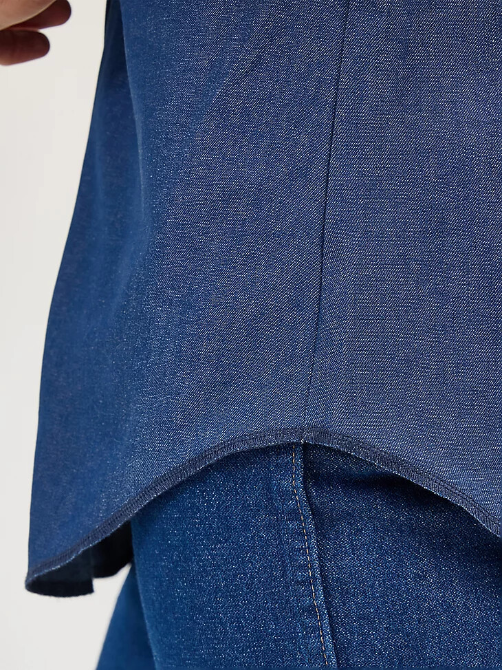 cowboy cut denim kurzarm-arbeitshemd im westernstil mit fester oberfläche farbe rigid indigo