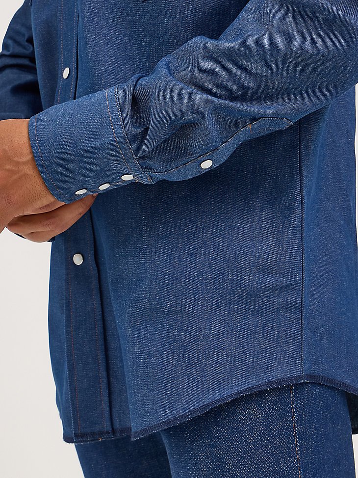 cowboy cut denim western-arbeitshemd mit druckknöpfen fester oberfläche indigo-denim feste oberfläche