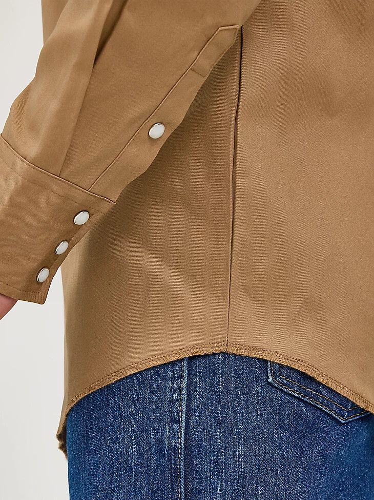 cowboy cut arbeitshemd aus festem twill-knöpfen im westernstil mit druckknöpfen aus rohleder