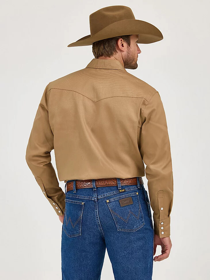 cowboy cut arbeitshemd aus festem twill-knöpfen im westernstil mit druckknöpfen aus rohleder