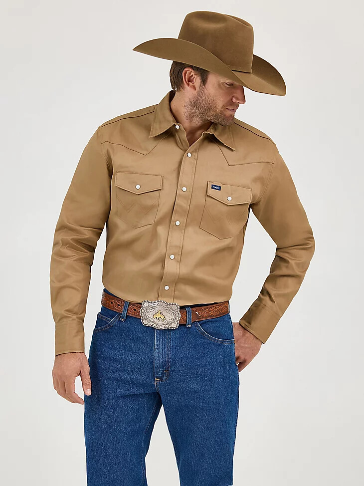 cowboy cut arbeitshemd aus festem twill-knöpfen im westernstil mit druckknöpfen aus rohleder