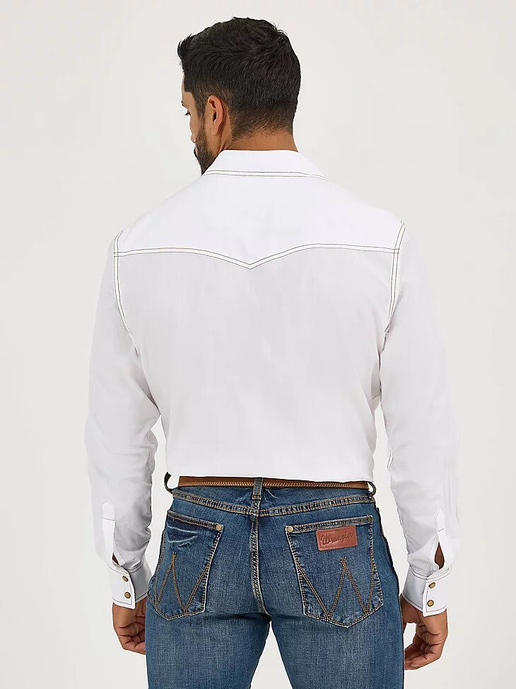 wrangler retro herren langarm westernhemd mit druckknöpfen einfarbiges dobby-hemd weiß