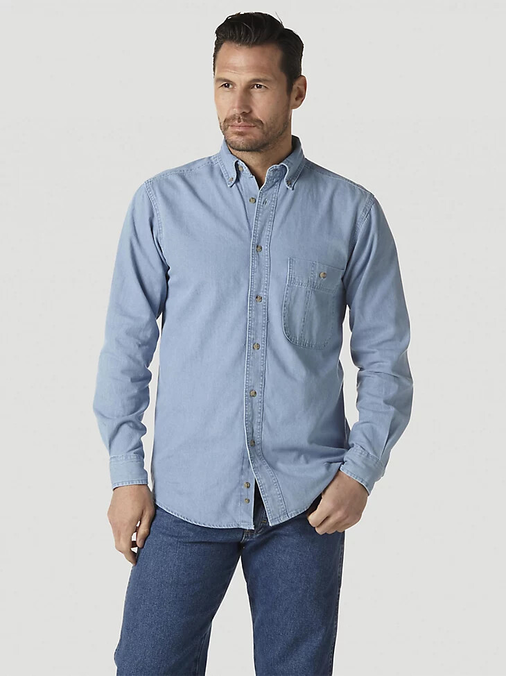 wrangler rugged wear denim basic shirt stonewash