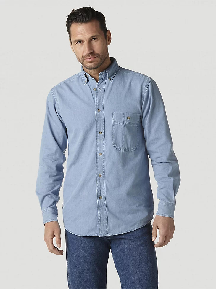 wrangler rugged wear denim basic shirt stonewash