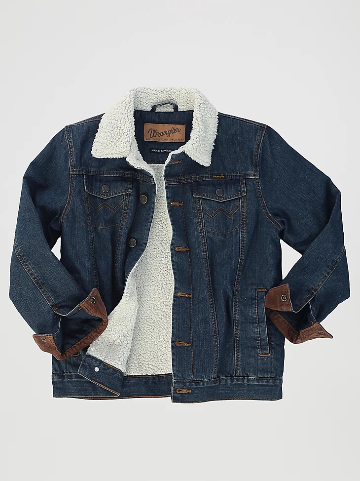 wrangler jeansjacke im western-stil mit sherpa-futter für jungen rustikales blau