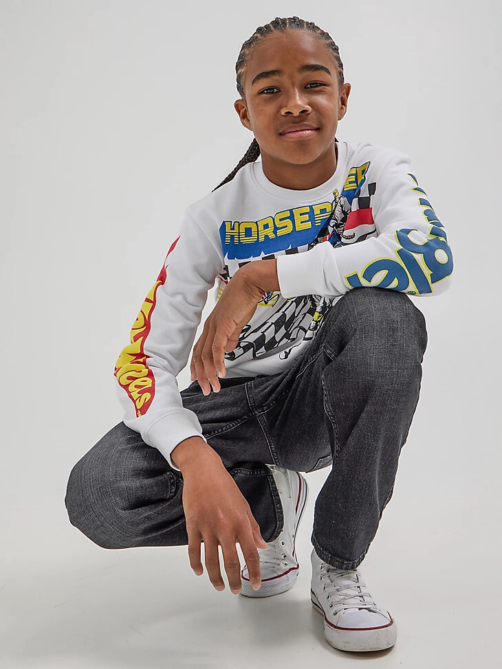 wrangler x hot wheels rodeo-pullover für jungen mit rundhalsausschnitt strahlend weiß