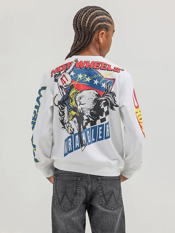 wrangler x hot wheels rodeo-pullover für jungen mit rundhalsausschnitt strahlend weiß