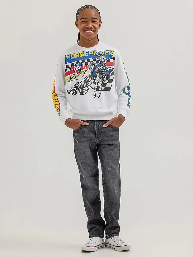 wrangler x hot wheels rodeo-pullover für jungen mit rundhalsausschnitt strahlend weiß