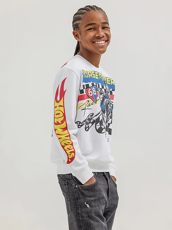 wrangler x hot wheels rodeo-pullover für jungen mit rundhalsausschnitt strahlend weiß