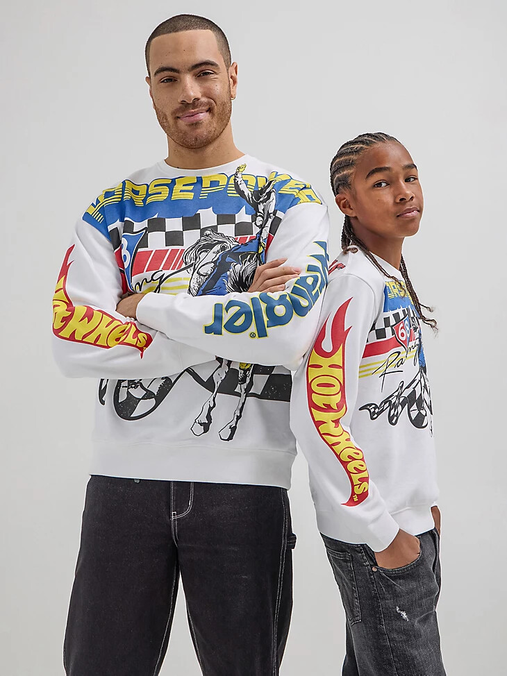 wrangler x hot wheels rodeo-pullover für jungen mit rundhalsausschnitt strahlend weiß