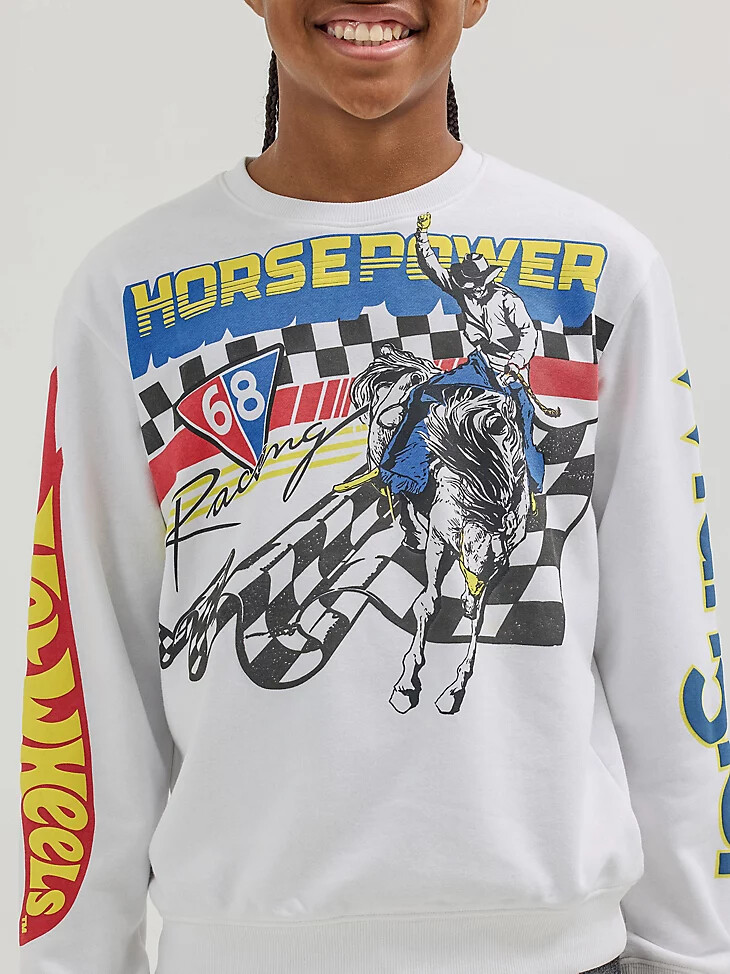 wrangler x hot wheels rodeo-pullover für jungen mit rundhalsausschnitt strahlend weiß