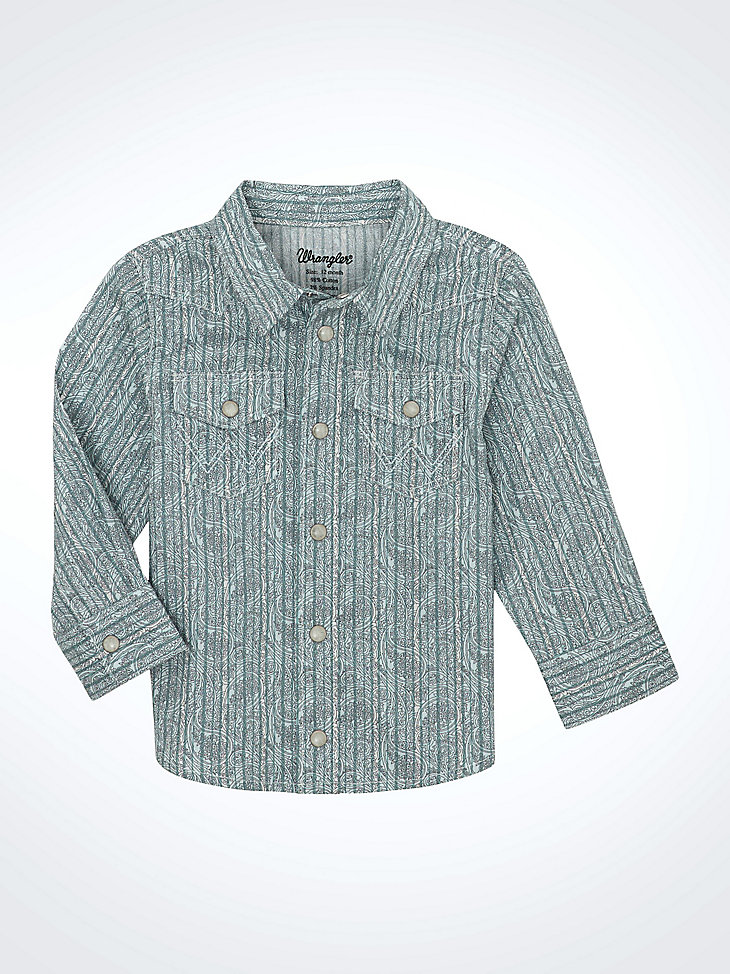 langarm-westernhemd mit druckknöpfen für kleine jungen cyan paisley