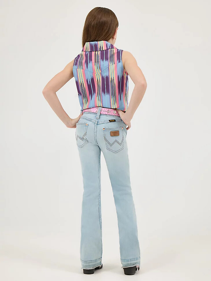 mädchen-shirt von wrangler x lainey wilson ärmellos mit bindeband und druckknöpfen vorne sommer-checotah