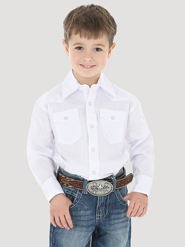 weißes langarmhemd im western-stil für jungen mit druckknöpfen