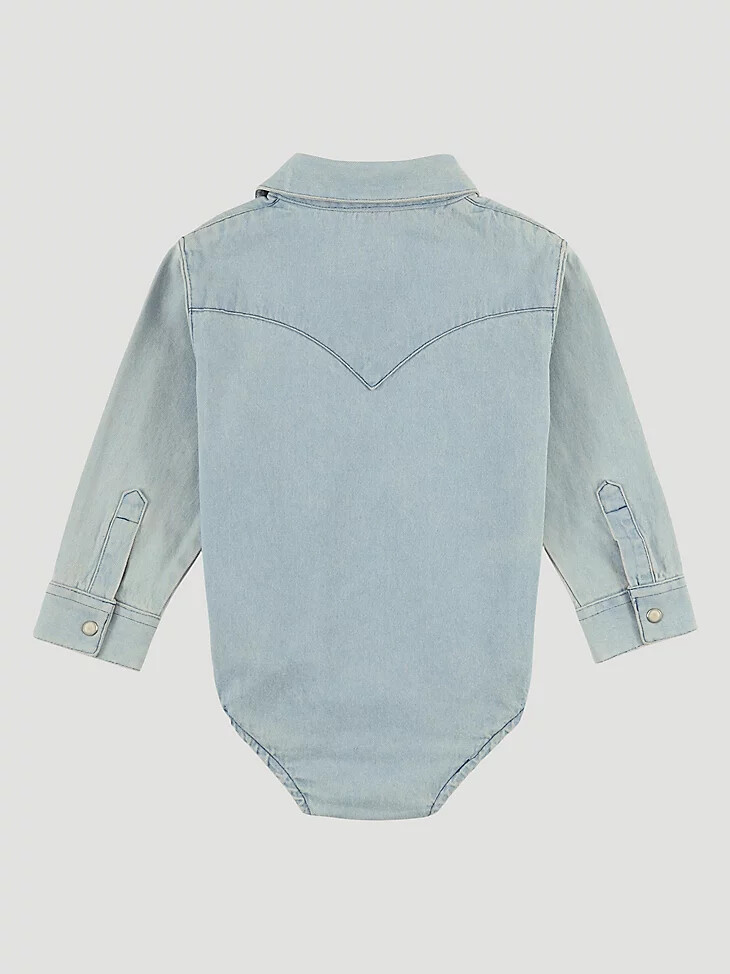 baby-jungen-denimbody mit langen Ärmeln und western-druckknopfleiste verwaschenes blau