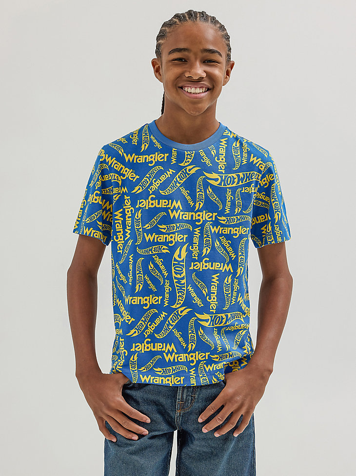 wrangler x hot wheels jungen-logo-t-shirt blau