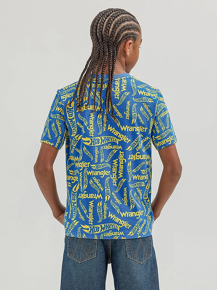 wrangler x hot wheels jungen-logo-t-shirt blau