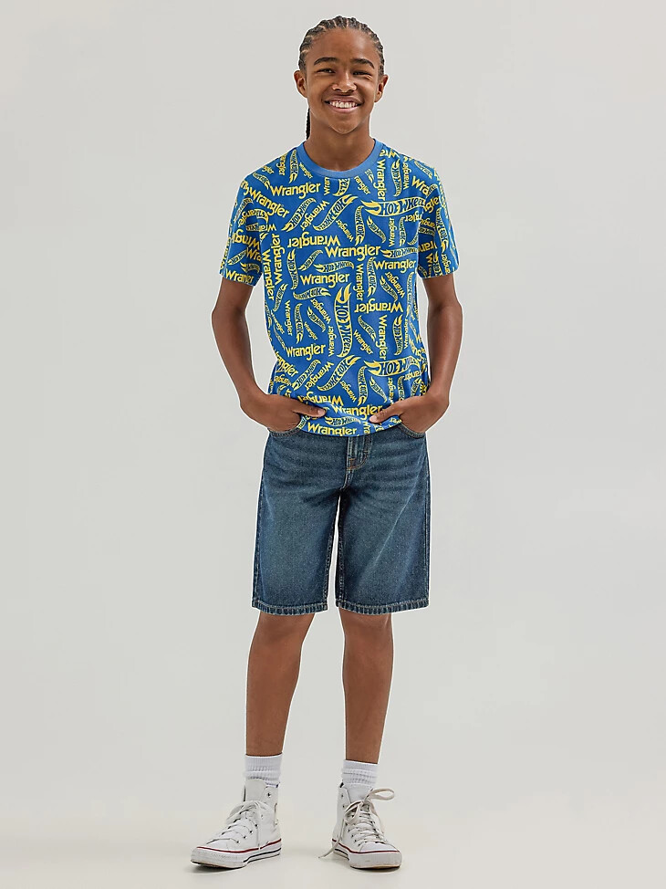 wrangler x hot wheels jungen-logo-t-shirt blau