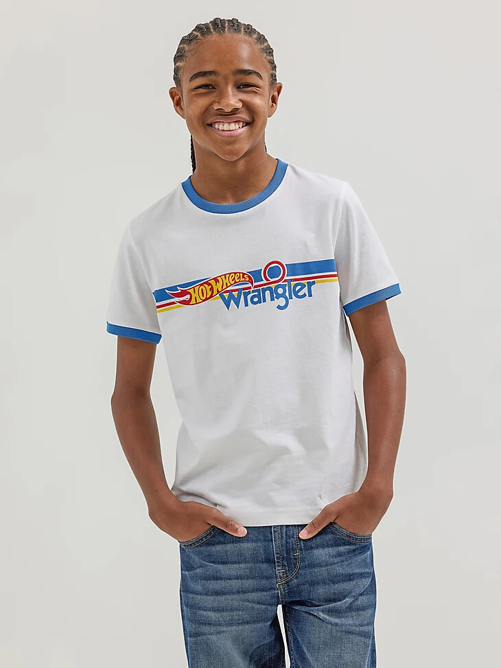 wrangler x hot wheels jungen-t-shirt mit ringer-effekt weißblau