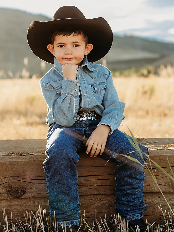 cowboy cut western-hemd mit druckknöpfen für jungen aus denim