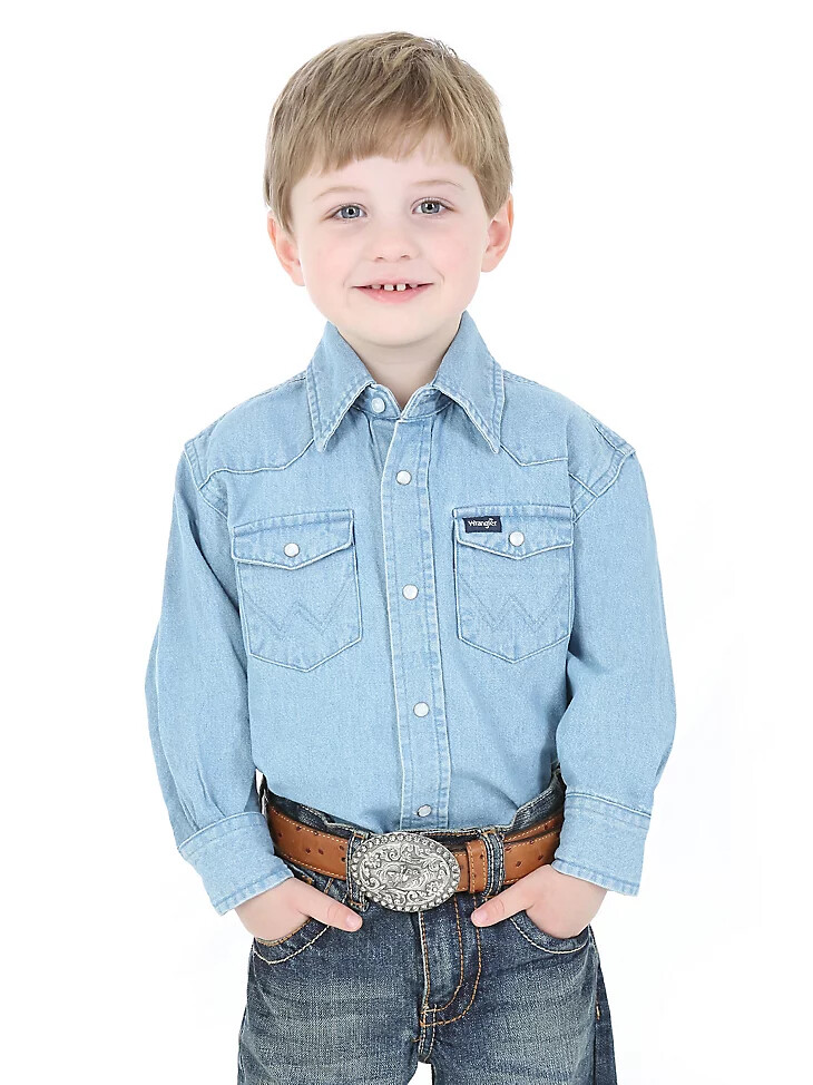 cowboy cut western-hemd mit druckknöpfen für jungen aus denim
