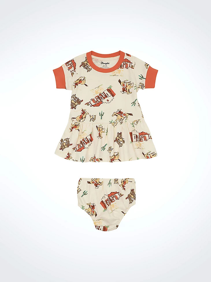weißes kleid mit westernprint und tiefer taille für kleine mädchen